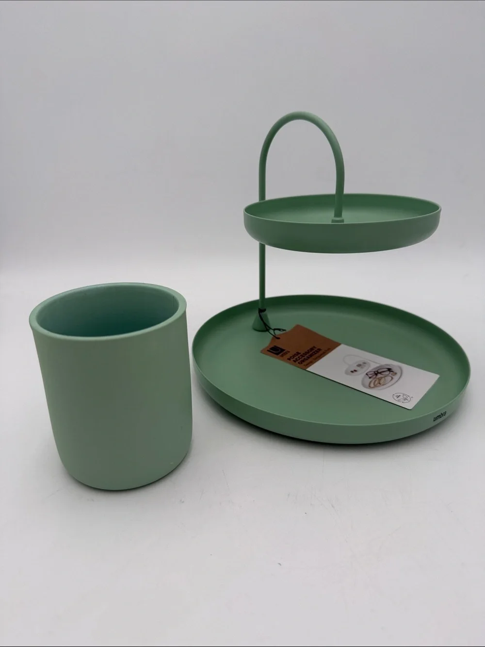 2 Piece Two-Tier Poise Accessory Organizer Set Sage Green